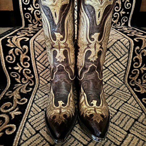 OLD GRINGO BROWN/GOLD METALLIC EAGLE BOOTS , size 6 - Picture 3 of 8